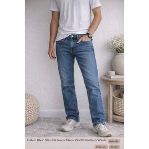 Calvin Klein Slim Fit Blue Jeans 29x32 Mid Rise Medium Wash Straight Leg